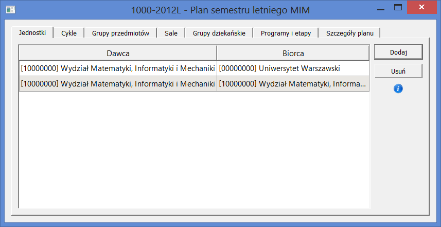 3.2 Parametry planu roboczego ROZDZIAŁ 3. PLANY STUDIÓW 3.2 Parametry planu roboczego Po utworzeniu lub wybraniu planu roboczego dostępna staje się w menu głównym pozycja Narzędzia Parametry planu.