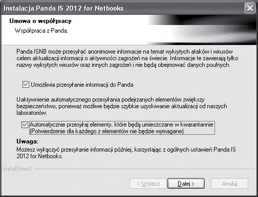 8. Po skopiowaniu plików na komputer zaprezentowana zostanie umowa o współpracy z Panda Security.