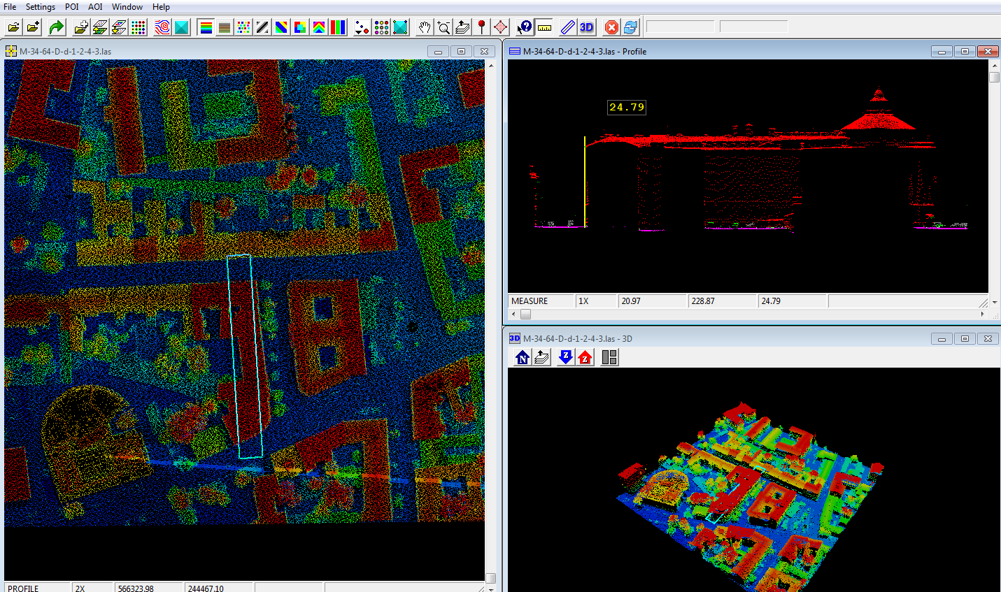 Przeglądarki danych LiDAR (1) Fugro Viewer Charakterystyka: odczyt formatów LAS i LAZ (rapidlasso); wizualizacja chmury ALS