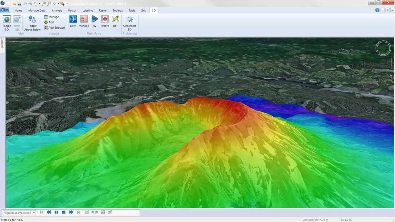 zawiera zestaw narzędzi do zarządzania i analizy danych skanowania laserowego; Geomedia 3D jest modułem do