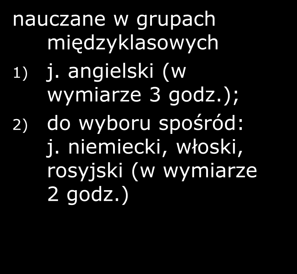 Klasa I a Rozszerzone zajęcia edukacyjne język polski od I klasy; historia od II klasy; wos od II klasy; zajęcia uzupełniające przyroda od II klasy