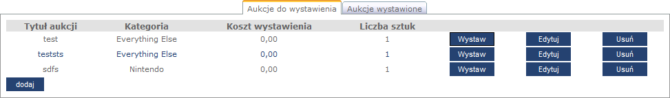 Podręcznik UŜytkownika systemu Comarch OPT!MA Str. 59 Rys. 74 Plugin Allegro, formularz dodawania aukcji. Po wprowadzeniu odpowiednich danych, naleŝy zapisać aukcję, naciskając przycisk:.