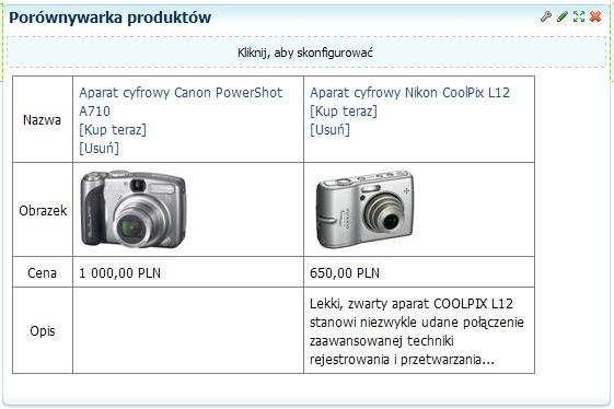 Z poziomu pluginu porównywarka produktów moŝliwe jest: Ustawienie rozmiaru miniatury w polu Rozmiar miniatury Ustawienie szerokości kolumn w polu Szerokość kolumn Ustalenie długości opisu produktów w
