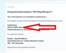 Redagujemy bloga W tym roku szkolnym bardzo twórczo prowadziliśmy szkolnego bloga na www.szkolneblogi.pl. Opisywaliśmy działalność SKO oraz ważne wydarzenia w naszej szkole.