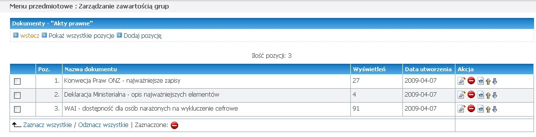 Rys. Widok listy dokumentów Pliki do pobrania W NETPanel 3.0 możliwe jest dodawanie dowolnej ilości plików do pobrania.