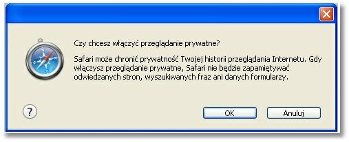 Rozdział 16 Konf iguracja przeglądarki Saf ari 5.1.7 Otworzy się nowe okno, na którym należy potwierdzić włączenie przeglądania w trybie prywatnym poprzez wybór przycisku [OK].