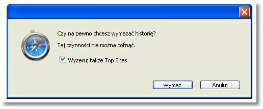 Rozdział 16 Konf iguracja przeglądarki Saf ari 5.1.7 Czyszczenie historii przeglądania możliwe jest również po wyborze pozycji Wymaż historię... dostępnej w menu Historia.