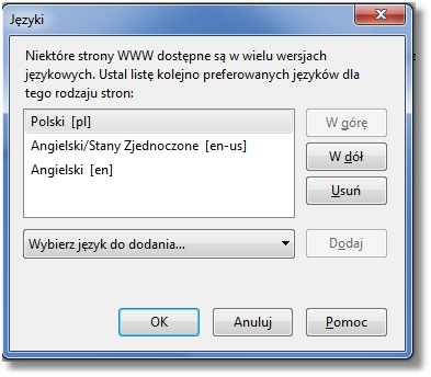 Rozdział 9 Konf iguracja przeglądarki Firef ox 37.0.2 W opcji Treść w sekcji Języki kliknąć na przycisk [Wybierz.