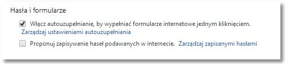 Rozdział 13 Konf iguracja przeglądarki Google Chrome 22.0.1229.96 w sekcji Hasła i formularze odznaczyć pole Proponuj zapisywanie haseł podawanych w internecie.