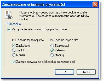 Rozdział 4 Konf iguracja przeglądarki Internet Explorer 8.0 w części Blokowanie wyskakujących okienek należy zaznaczyć opcję Włącz blokowanie wyskakuj ących okienek.