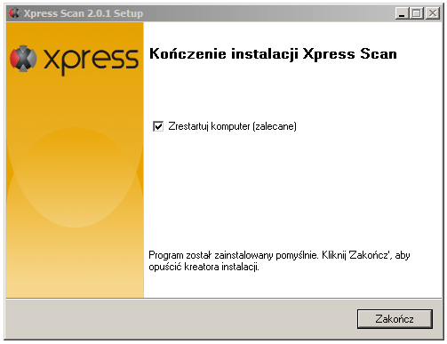 Konfiguracja programu Xpress Scan kończenie pracy instalatora Konieczne