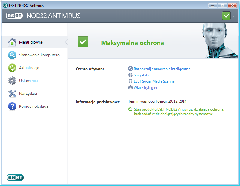 3. Przewodnik dla początkujących Niniejszy rozdział zawiera ogólny opis programu ESET NOD32 Antivirus i jego podstawowych ustawień. 3.