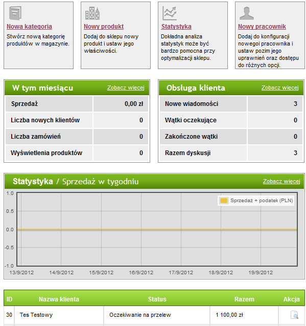 E. Panel administracyjny Platforma sprzedaży oprócz modułów dostępnych dla klientów, posiada również panel administracyjny, dostępny wyłącznie dla uprawnionych pracowników użytkownika sklepu.