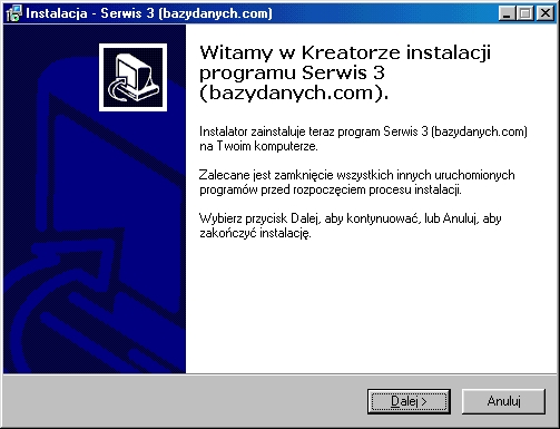 WYMAGANIA SPRZĘTOWE: Minimalne: - Procesor Pentium 400 MHz lub szybszy, - 64 MB pamięci RAM (128 MB dla serwera), - Napęd CD-ROM, - Karta graficzna 4MB, - Wolne miejsce na dysku min 100 MB, -