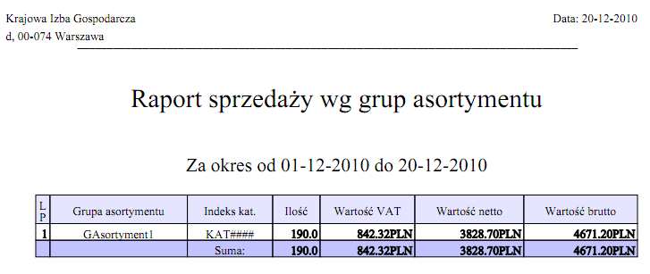 7.6 Sprzedaż według grup asortymentów Rysunek 110 Kryteria generowania raportu Sprzedaż według grup asortymentu Datę można szybko i wygodnie ustawić korzystając z kalendarza.