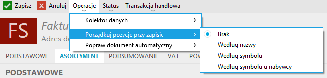 Dodano możliwość porządkowania pozycji dokumentu przy zapisie oraz poprawy automatycznego dokumentu, np.