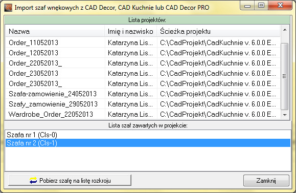 47 importowanie formatek szaf wnękowych z programu CAD Kuchnie 8) - w tym polu można przełączyć optymalizację rozkroju na tryb cięcia arkuszy w pasy poziome, pasy pionowe lub na tryb mieszany.