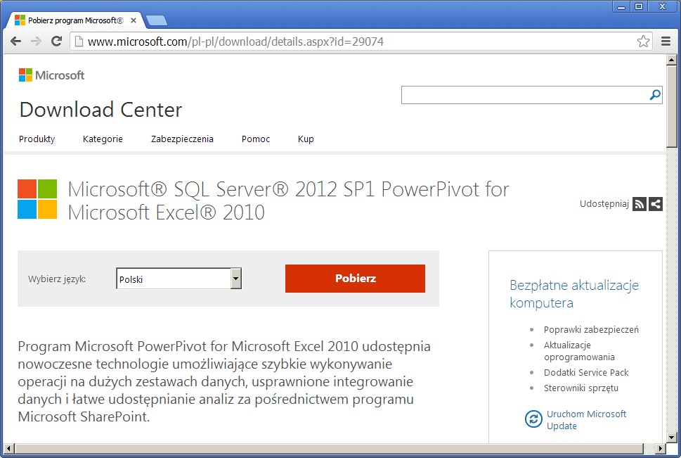 1. Otwieramy program do przeglądania stron w Internecie, np. Microsoft Internet Explorer, Google Chrome czy Firefox Mozilla i wchodzimy na stronę http://www.microsoft.com/plpl/download/details.aspx?