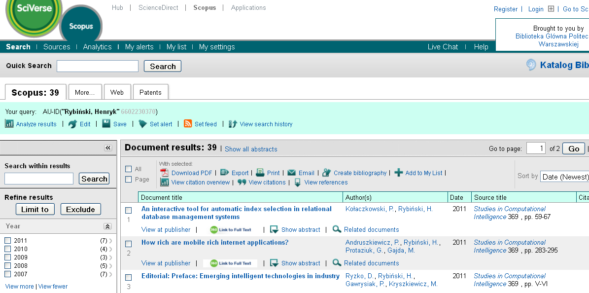 SciVerse Scopus wyszukiwanie Author Search 1. Rezultaty: Scopus 2.