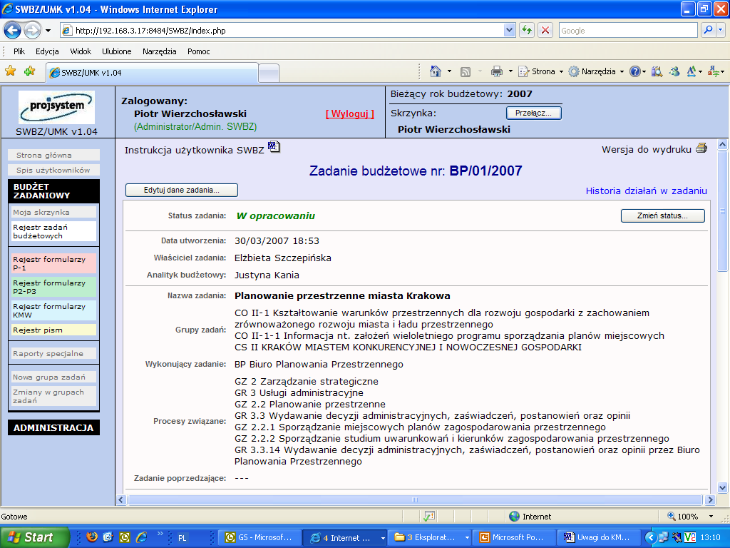 System Wspomagania Budżetowania Zadaniowego: