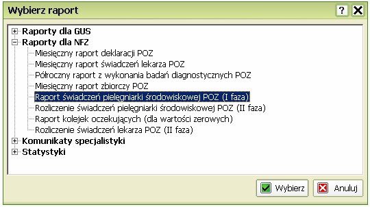 5. Raport świadczeń pielęgniarki środowiskowej POZ (I faza) Opcja ta jest przeznaczona dla pielęgniarek rozliczających się zarówno punktowo jak i kapitacyjnie.