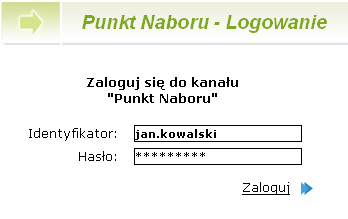 Praca z systemem Więcej na temat zmiany hasła w rozdziale Zmiana hasła. Rysunek 1. Zgłoszenie się do systemu. System rozróżnia wielkie i małe litery.