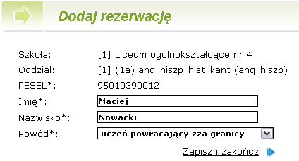 Etapy prac Rysunek 34. Dodawanie rezerwacji wprowadzanie numeru PESEL.