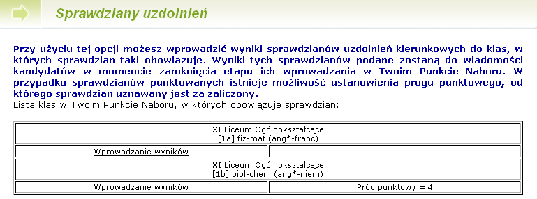 Etap III wprowadzanie wyników sprawdzianów uzdolnień kierunkowych Rysunek 52. Sprawdziany uzdolnień kierunkowych wybór oddziału.