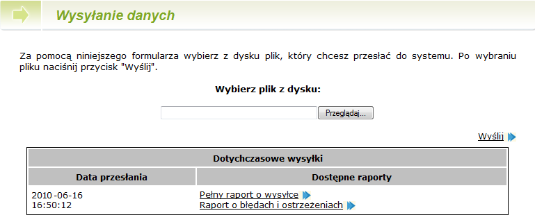 Etap I przekazywanie danych osobowych uczniów Rysunek 11. Lista dotychczasowych wysyłek.
