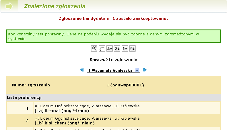 Etapy prac Rysunek 30. Akceptacja zgłoszenia za pomocą kodu. Akceptacji zgłoszenia można dokonać również ręcznie klikając bezpośrednio w systemie przycisk Zaakceptuj.