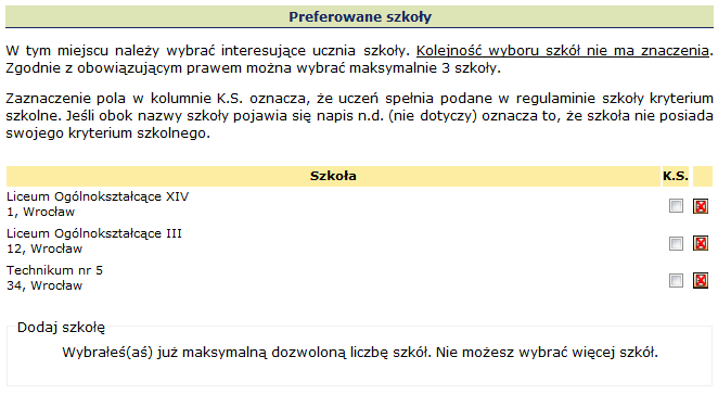 Etap III weryfikacja zgłoszeń Rysunek 32. Modyfikacja zgłoszenia preferowane szkoły.