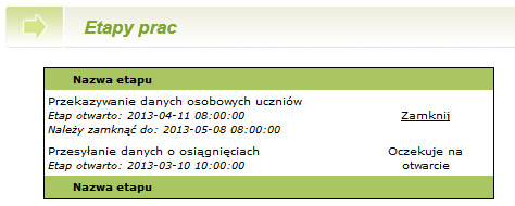 Zamykanie etapów prac Rysunek 61. Lista etapów prac.