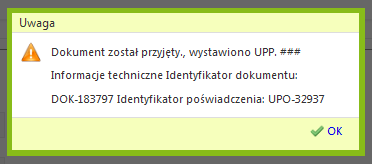 W Generatorze zostaje wyświetlona prośba o potwierdzenie, czy na pewno użytkownik chce wysłać podpisany dokument za pośrednictwem systemu e- PAUP. Należy nacisnąć przycisk Tak. Rysunek 55.