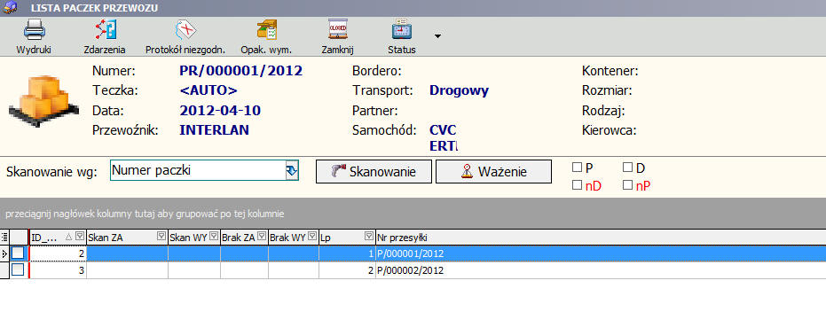 Lista paczek na trasie Listę paczek na trasie zmieniono na listę typu