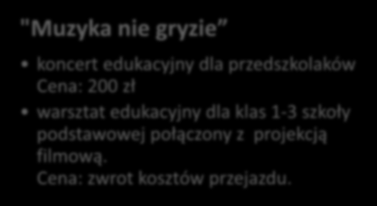 INTERAKTYWNE KONCERTY EDUKACYJNE MUZYKA NIE GRYZIE Dla kogo? Dla przedszkolaków oraz uczniów klas 1-3 szkół podstawowych.