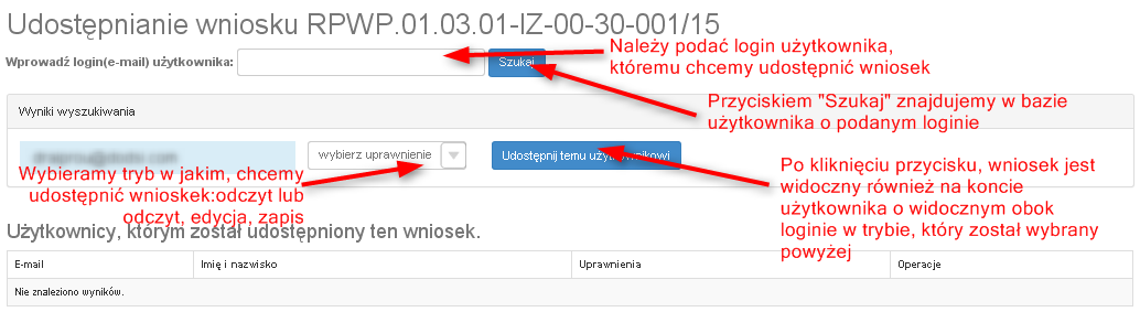 Natomiast po nadaniu uprawnień odczytu, edycji i zapisu osoba, której wniosek udostępniono, uzyskuje takie same prawa do wniosku, jak osoba udostępniająca wniosek.
