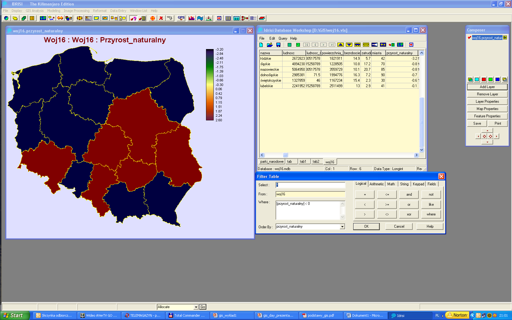 BAZY DANYCH W SYSTEMACH INFORMACJI GEOGRAFICZNEJ selekcja tabeli wybrane województwa baza danych rama