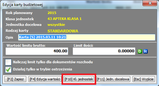 ASW23 Limity Wprowadzenie trybu ostrzegawczego oraz możliwość ograniczania limitów tylko do dokumentów rozchodu Okno Dodawania karty budżetowej oraz Edycji karty budżetowej (Rys 21) rozbudowano o