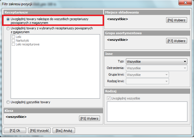 Rys 10. Zaokrąglanie w górę ułamkowej części opakowań Rozbudowa filtra o możliwość przełączenia zawartości listy towarów z receptariuszy powiązanych z magazynem na wszystkie towary.