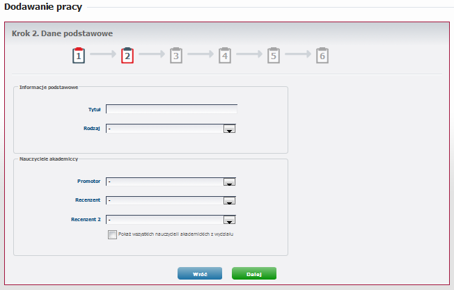 Rysunek 7. Dodawanie pracy dyplomowej - dane podstawowe. Krok 3.