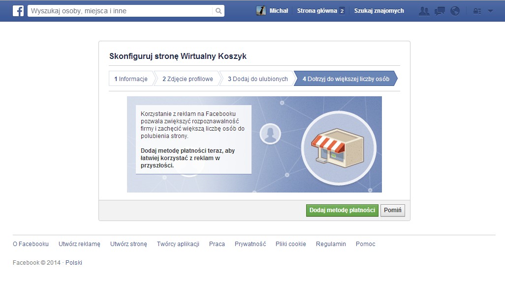 E. Ulubione można pominąć. Przelewy24 Wirtualny Koszyk, integracja z Facebookiem F. Reklamy można pominąć.