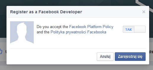 2. Tworzenie aplikacji: Przelewy24 Wirtualny Koszyk, integracja z Facebookiem Jako użytkownik zaloguj się na: http://developers.facebook.com/ i utwórz konto developera. A.