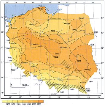 obszaru gminy Woźniki oraz średnie roczne sumy (godziny) usłonecznienia Polski. Gmina Woźniki Rysunek 4.