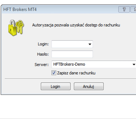 Pierwsze logowanie Pierwsze logowanie. Po włączeniu platformy HFT Trader MT4 pojawi się okno logowania, w którym należy wpisać otrzymany wcześniej login i hasło.