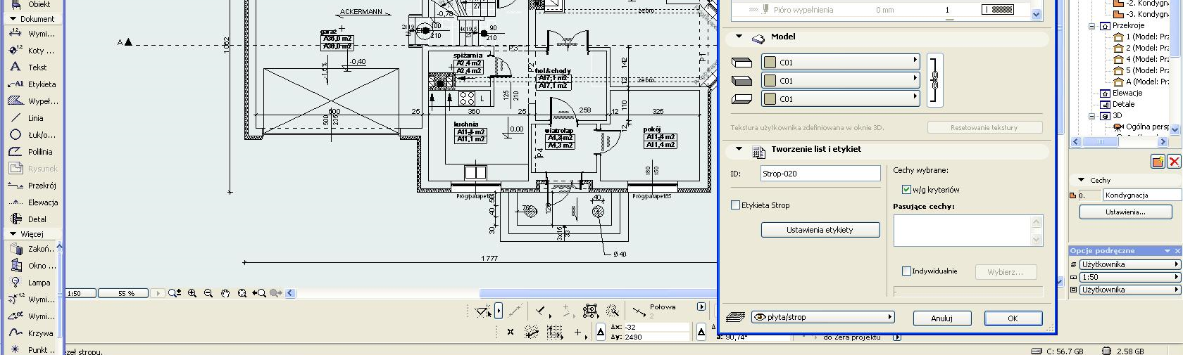Strop w programie komputerowym ArchiCAD można ustawić na Rzucie oraz w układzie 3D. Używany jest głównie do tworzenia płaszczyzny podłogowej oraz półpięter.