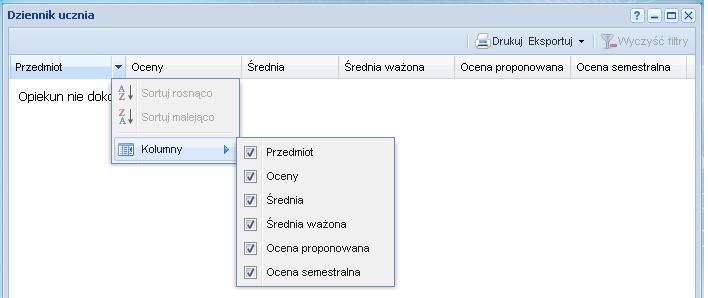 pdf bądź w formie arkusza kalkulacyjnego.xlsx, klikając w ikonę Eksportuj.