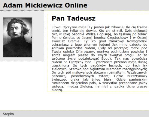 jpg w lewym panelu strony WWW (w tym z nagłówkiem Zawartość paska bocznego Sidebar1). W tym celu usuwamy znajdujący się tam tekst wraz z nagłówkiem.