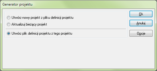 Automatyczne generowanie i aktualizacja projektów 1) Wybierz Narzędzia => Generator projektu.