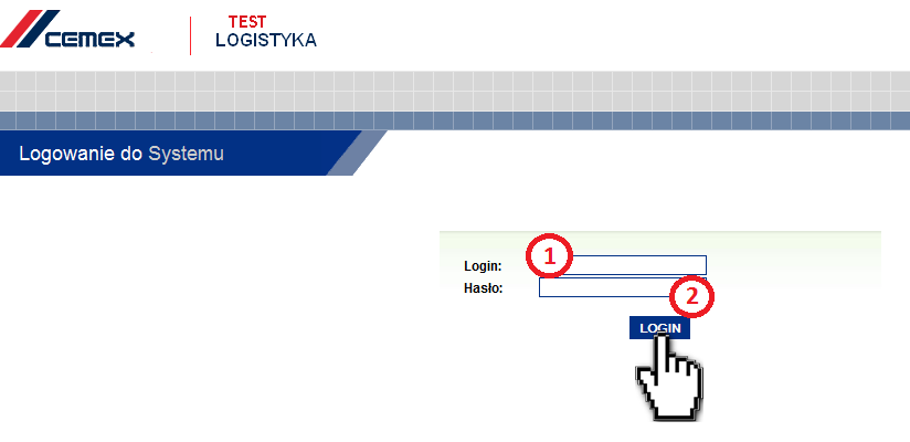 1. Logowanie do Systemu W celu zalogowania się należy wejść na stronę (www.cemex.pl i wybrać przycisk Platforma Transportowa : lub bezpośrednio na stronę Systemu www.ptcemex.pl).