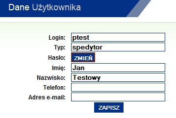 4. Edycja profilu Klikając w przycisk nr 1 (zob. rysunek 1) wyświetli się formularz do zmiany danych personalnych (zob. rysunek 6).